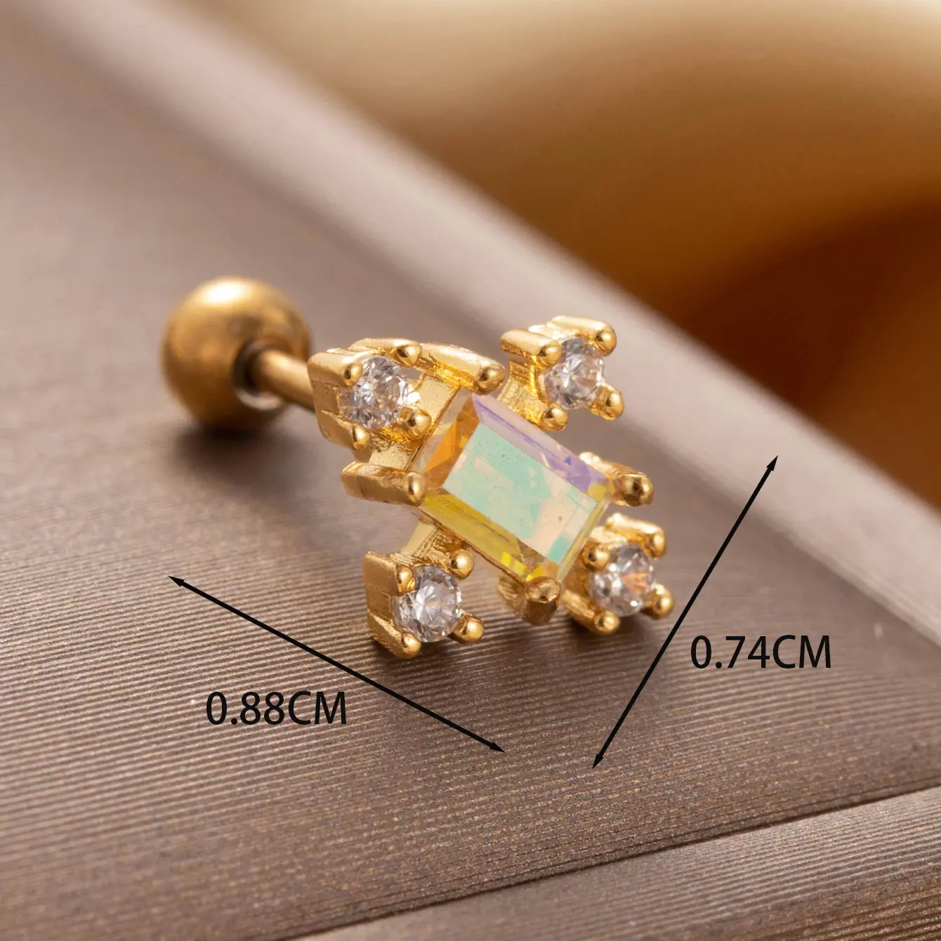 1 Piece Simple Series Classic Rectangle Titanium Steel  18K Gold Plated Zircon Women's Stud Earrings h5 